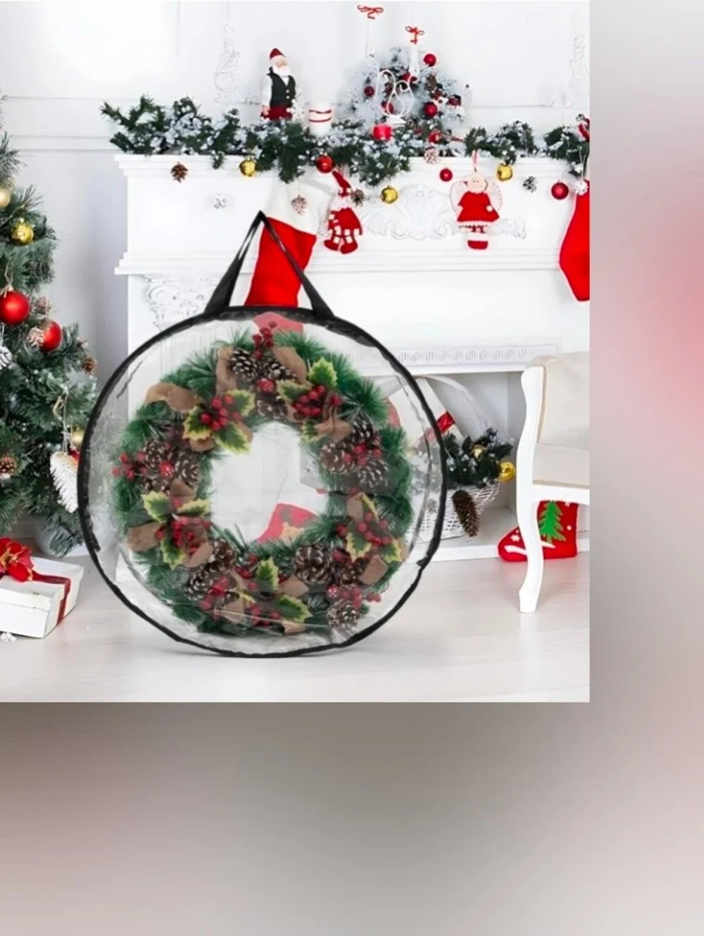 Zober PVC Clear Wreath Storage Bag Set of 2 Black 24